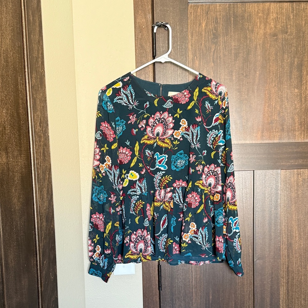 LOFT Ann Taylor Women's Multicolor Floral Polyester Peplum Blouse Size Small